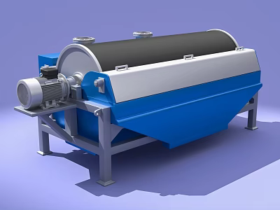 Industrial Rotary Drum Filter Machine with Blue Silver Body Electric Motor and Metal Stand 3d model