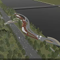 Scenic Park Landscape With River Modern Path Trees Roadside Greenery And Road View