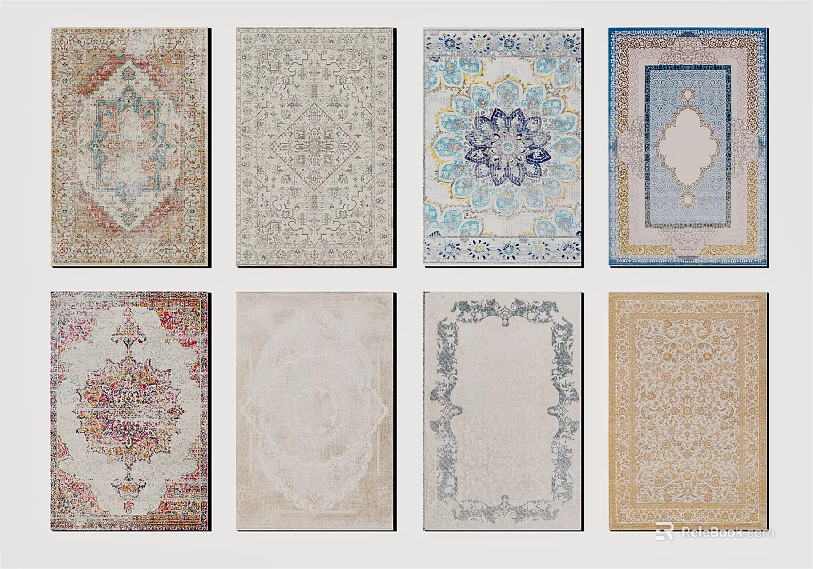 Square Rugs Featuring Diverse Patterns And Colorful Designs For Home Decor 3d model