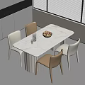 Modern Minimalist Dining Table Set With White Rectangular Table And Four Beige White Chairs 3d model