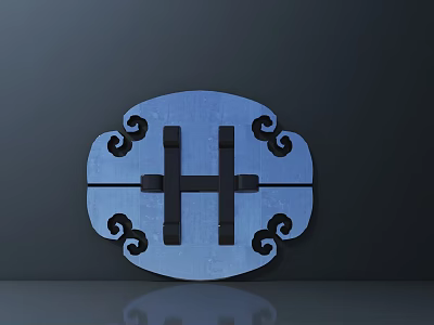 Shiny Blue Ornamental Handles With H Shaped Design And Decorative Scroll Patterns 3d model