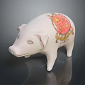 White Ceramic Pig Figurine With Colorful Pattern On Back Decorative Ornament For Home