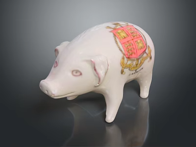 White Ceramic Pig Figurine With Colorful Pattern On Back Decorative Ornament For Home 3d model