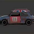 Rusty Small Car With Union Jack Stripes Number 11 And Black Wheels