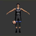 Woman in Basketball Uniform Standing with Arms Outstretched Next to Basketball