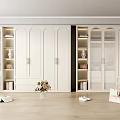 Modern White Wardrobe Interior Featuring Glass Doors Shelves Lighting And Decorative Flower Vase