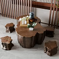 Tea table stool combination 3d model