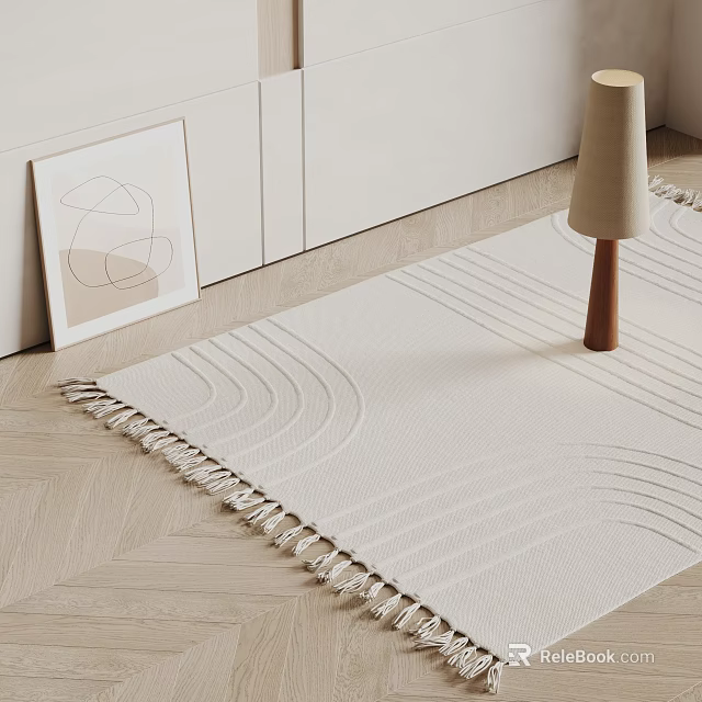 Neutral Square Rug With Fringe In Modern Interior 3d model