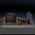 Modern Commercial Complex With Glass Curtain Walls Unique Dome And Open Plaza Area