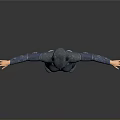 Female Game Movie Character In Blue Tight Combat Suit With Helmet And Arms Outstretched