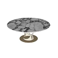 Elegant White Marble Dining Table With Unique Curved Metal Base Design