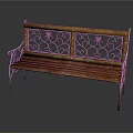 Classic Wooden Bench Featuring Intricate Iron Scroll Backrest And Solid Wood Seat