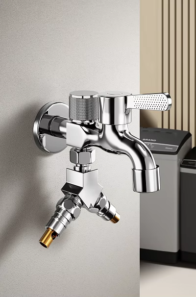 Modern Wall Mounted Chrome Faucet with Sleek Design for Kitchen and Bathroom Use 3d model