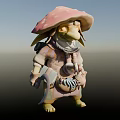 3D Fantasy Game Movie Character Featuring Mushroom Hat Pointed Nose Patched Clothes And Tools