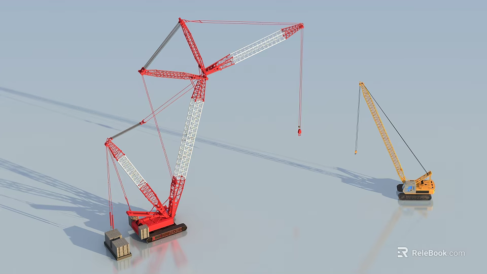 Industrial Heavy Duty Cranes Including Red And Yellow Lifting Construction Equipment 3d model 