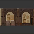 Vintage Wall Decorative Structure With Arch Design Wooden Frames And Storage Cabinets