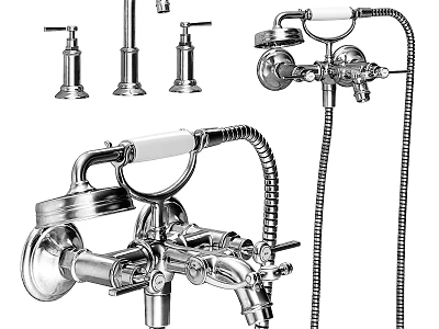 Chrome Shower System With Fixed Head Handheld Spray Control Knobs And Metal Hose 3d model