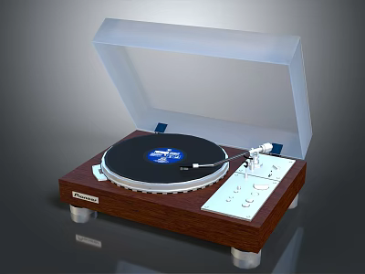 Premium Vinyl Turntable With Open Transparent Cover Wooden Base And Control Buttons 3d model