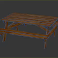 Wooden Outdoor Picnic Table With Slatted Top And Attached Benches For Garden Use