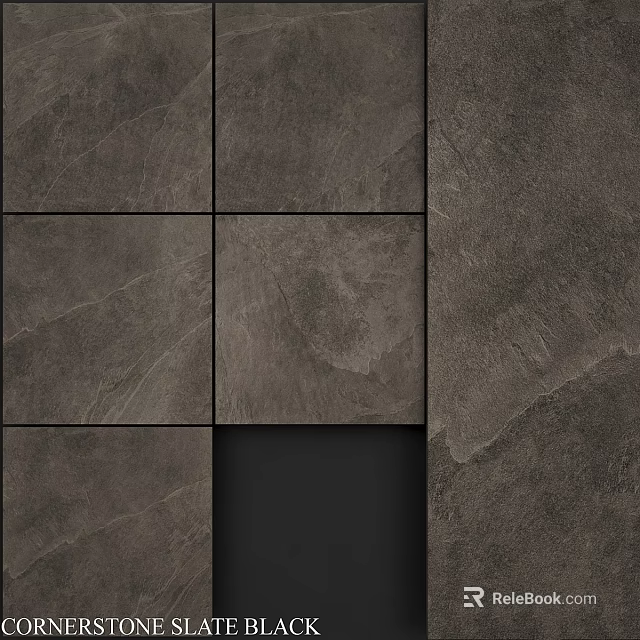 Gray Stone Wall Component With Interlocking Square Tiles And Black Rectangular Gap 3d model 