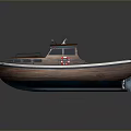 Wooden Small Boat With Cabin Windows And Lifebuoy On Gray Background