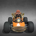 Orange Go Kart With Brown Seat Large Black Tires Gold Decorations And Headlights