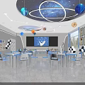 School Classroom With Starry Sky Ceiling Large Screen Educational Charts And Certificates 3d model