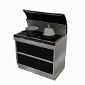 Stainless Steel Kitchen Cooktop with Frying Pan Kettle and Storage Drawers
