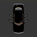 Vintage Black Car with Open Doors Shiny Exterior Chrome Details and Brown Interior