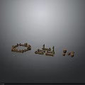Brown Wooden Scene Construction Components Including Curved Straight Circular Parts And Cylindrical Pieces