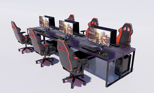 Modern Computer Tables and Chairs Electric Tables and Chairs Computer Combination Internet Cafe Tables and Chairs Computer Combination 3d model