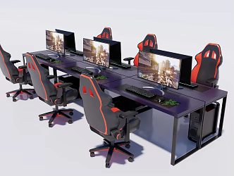 Modern Computer Tables and Chairs Electric Tables and Chairs Computer Combination Internet Cafe Tables and Chairs Computer Combination 3d model