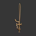 Golden Shower Fixture with Curved Metal Pipe and Control Knobs for Bathroom Use