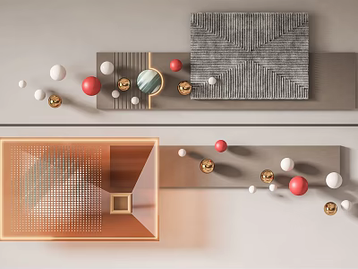 Modern Geometric Wall Decor With Metal Spheres And Textured Panel Accents 3d model