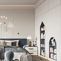 Cozy Kids Room Interior With Navy Blue Bed Star Moon Decor Stuffed Toys And Rug