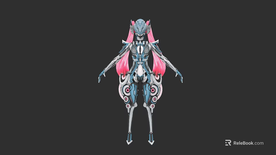 Futuristic Sci Fi Female Character With Pink Hair Mechanical Body And Intricate Patterns 3d model 
