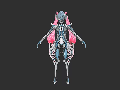 Futuristic Sci Fi Female Character With Pink Hair Mechanical Body And Intricate Patterns 3d model