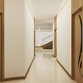 Modern Office Corridor With White Walls Wooden Doors And Tile Flooring