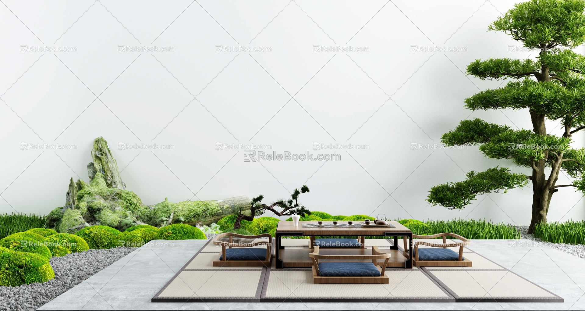 Courtyard Leisure Tea Room Zen Tea Tasting Area Courtyard Landscape Dry Landscape model