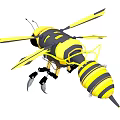 Robotic Bee Design With Yellow Black Stripes And Mechanical Wings Legs Structure