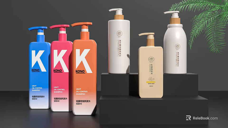 Colorful Modern Bathroom Accessories Bottles With Pump Dispensers For Shower Use 3d model 