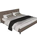 Modern Double Bed with Leather Headboard Button Tufting White Linens Plaid Blanket and Beige Pillows