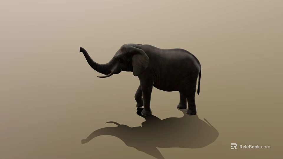 Majestic Elephant Standing With Raised Trunk And Shadow On Beige Background 3d model 