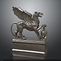 Ornate Winged Lion Statue With Pedestal Base And Claw Resting On Vase