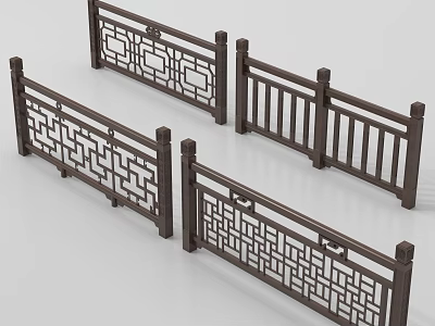 Traditional Chinese Wooden Railings With Intricate Openwork Patterns And Decorative Posts 3d model