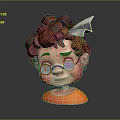 Cartoon Character With Curly Auburn Hair Wearing Glasses Paper Airplane on Head And Orange Outfit