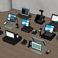 Various Retail POS Systems With Displays Barcode Scanners And Cash Drawers For Business