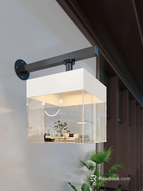 Decorative Wall-mounted Light with White Square Transparent Casing and HOME Lettering in Home Interior 3d model 