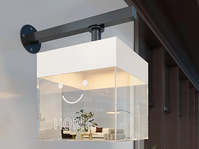 Decorative Wall-mounted Light with White Square Transparent Casing and HOME Lettering in Home Interior 3d model