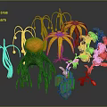 Cartoon Scene With Colorful Plants Yellow Flowers Orange Fruits Red Blossoms And Green Roots